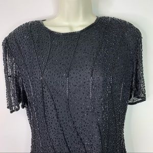 Sweelo Women’s 80’s Vintage Black Beaded Silk Formal Dress